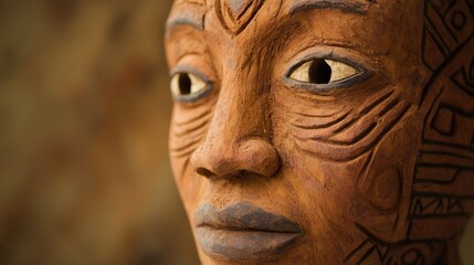 Close-up of a Carved Wooden Mask: An Intricate African Tribal Art Piece