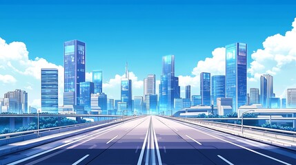 Fototapeta premium A futuristic cityscape with holographic digital displays and smart roads, showcasing the integration of technology in urban life