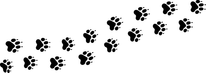 Paw vector foot trail print of cat dog and other. Pattern animal tracks isolated on white background. Black silhouette of a paw print © Volodymyr2