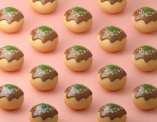 3dのタコ焼きが並ぶかわいい背景