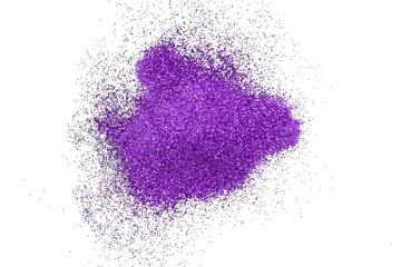 Purple glitter powder isolated on transparent background.