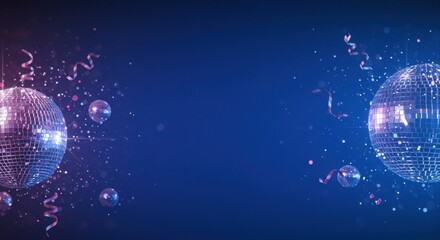 Disco ball celebration on a dark blue backdrop.