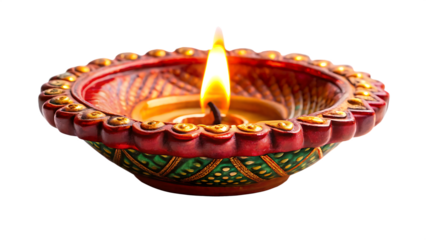indian diwali oil lamp diya isolated on transparent white background PNG. GENERATIVE AI