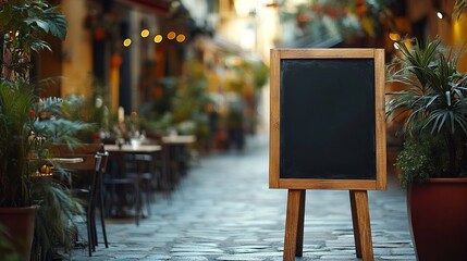 Empty restaurant sign or menu boards at entrance, customizable template for branding, specials, or promotions