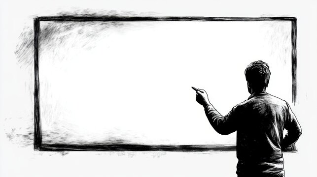 A work clipart of a person using a whiteboard.