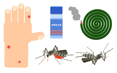 蚊と対策グッズのイラスト