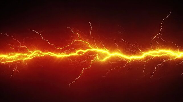 Red and yellow lightning on black background for PowerPoint presentation, featuring red thunder top left and yellow lightning bottom right, glowing effects