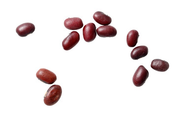 A bunch of red beans are scattered across a white background
