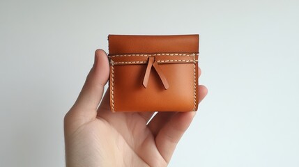 Artisan Leather Wallet: Handcrafted Tan Leather Mini Pouch