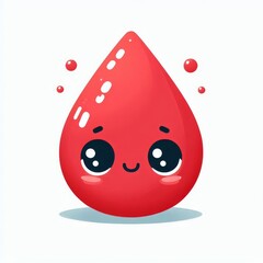 Cute red blood drop character with smiling face and glossy surface on white background. Healthcare, blood donation and medical concept