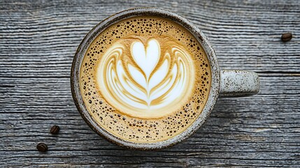 a cup of coffee on the wood table