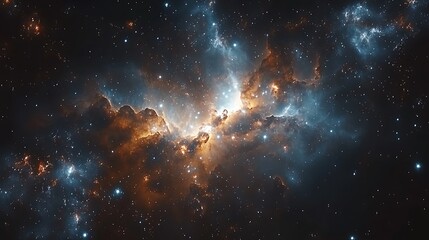 Fototapeta premium Cosmic nebula with vibrant orange and blue hues. (1)