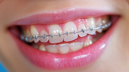 Obraz premium Patient receives teeth cleaning prior to braces installation at dental clinic