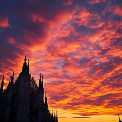 Naklejka premium Stunning sunset over gothic cathedral milan photography urban landscape panoramic view architectural serenity