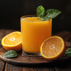 Refreshing orange juice close-up in bright colors for healthy breakfast