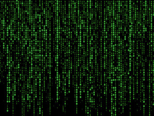 Falling green binary code stream on a dark background, inspired by tech aesthetics. A creative concept symbolizing digital data, cybersecurity, and programming. Ai generative
