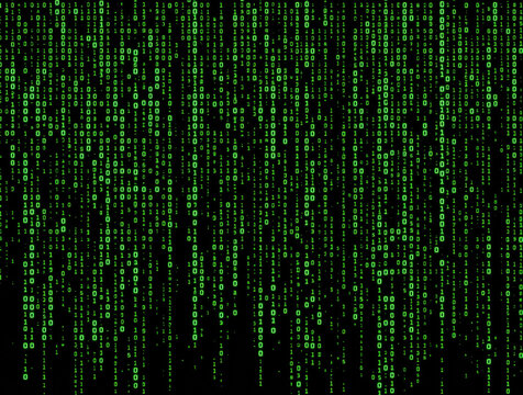 Falling green binary code stream on a dark background, inspired by tech aesthetics. A creative concept symbolizing digital data, cybersecurity, and programming. Ai generative