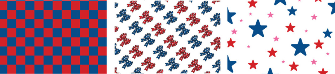 Independence day of America festive seamless pattern. Creative abstract geometric shape background for 4th july trendy design with shapes. Simple and playful doodle wallpaper