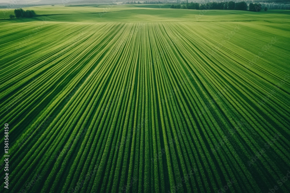 Leinwandbilder Endless rows of green crops stretch across the landscape under soft lighting in a serene natural setting Generative AI