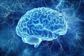 Fototapeta premium Concept of continuous electrical activity represented through a glowing brain illustration, An abstract concept of the continuous electrical activity in the human brain seamless ing