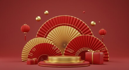 Red and gold Chinese new year display.