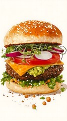 A chickpea burger on a sesame bun with