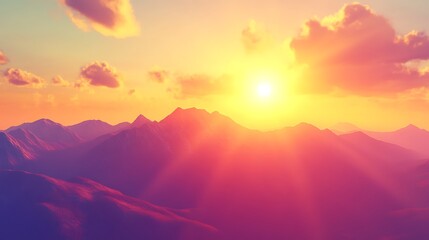 Obraz premium Sunrise over mountain range, vibrant colors, peaceful landscape, scenic view, perfect for desktop wallpaper