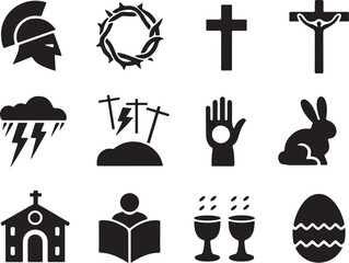  Easter Sunday Symbols Silhouette Vector Set