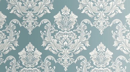 White damask pattern on a sax blue background