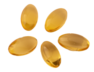 fish oil capsules on white background