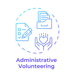 Fototapeta premium Administrative volunteering blue gradient concept icon. Coordinating organization work. Contribution type. Round shape line illustration. Abstract idea. Graphic design. Easy to use in brochure