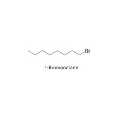 1-Bromooctane skeletal structure. Alkyl bromide compound schematic illustration. Simple diagram, chemical formula.