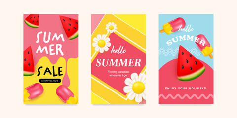 Summer sale vector poster set. Vector illustration summer banner promotion design.