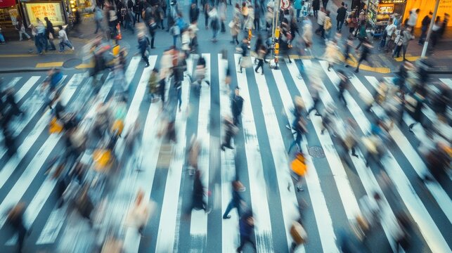 Blurred Motion of People Crossing a Busy City Street: A Symphony of Movement