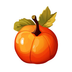 Bright orange persimmon with stem and leaves illustration. Ripe persimmon fruit with green leaves vector. Vector illustration of a ripe orange persimmon with a brown stem and green leaves, isolated on