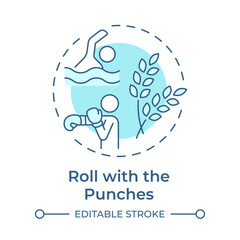 Roll with punches soft blue concept icon. Difficult situation. Adaptability, responsibility. Round shape line illustration. Abstract idea. Graphic design. Easy to use in infographic, presentation