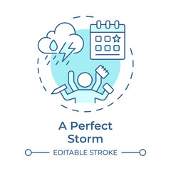 Perfect storm soft blue concept icon. Critical event, scenario. Planning, control. Round shape line illustration. Abstract idea. Graphic design. Easy to use in infographic, presentation