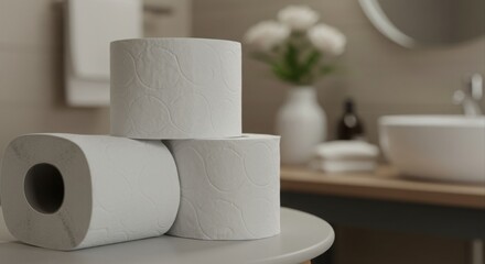 Stylish toilet paper rolls in a bathroom.
