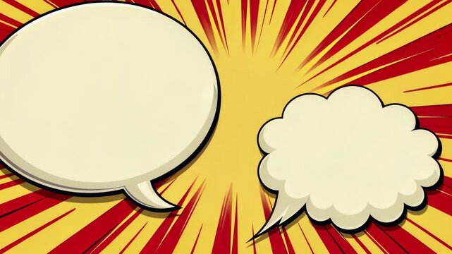 A cartoon drawing of two speech bubbles, one of which is white and the other is yellow. The white bubble is empty and the yellow bubble is filled with a cloud