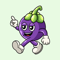Retro cartoon mascot mangosteen fruit