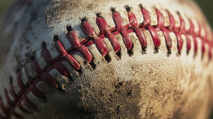 A fascinating close up image highlighting a weathered baseball with prominent texture and subtle text overlay details