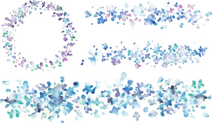 あじさいの水彩イラスト。紫陽花のベクターイラスト背景。水彩タッチで描いた梅雨のアジサイ。Watercolor illustration of hydrangea. Hydrangea vector illustration background. Hydrangea in rainy season with watercolor touch.