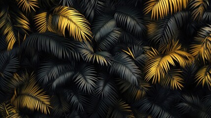 Golden and Dark Tropical Leaves Background