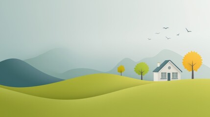 Fototapeta premium A picturesque house nestled in a lush green field under a clear blue sky surrounded by nature and scenic landscape