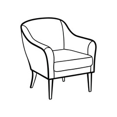Fototapeta premium A line art drawing of a modern armchair with a curved backrest and wooden legs vector illustration.eps
