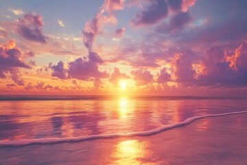 Majestic tropical sunset paints the sky with vibrant colors over calm ocean waves, Beautiful majestic colourful tropical sky at sunset, timelapse