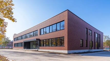 Modern building facade with decorative brick panels applied on foam structure detail