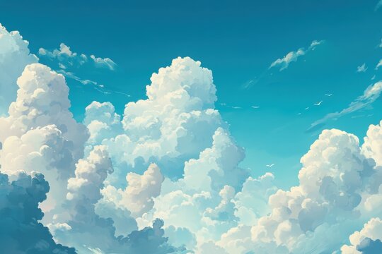 Cartoon style clouds with dynamic parallax scrolling effect in a serene sky during daylight hours, Cartoon style Clouds Parallax scroling