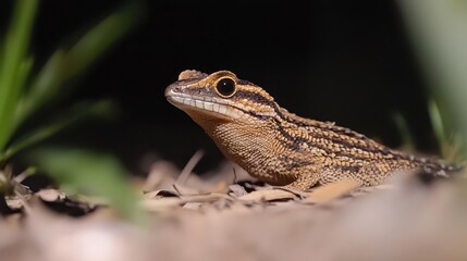 Naklejka premium Detailed Close-Up of a Lizard in Natural Habitat with Grass Background