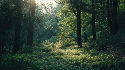 Fototapeta premium Forest Sunlight Path, Nature, Peaceful, Tranquil